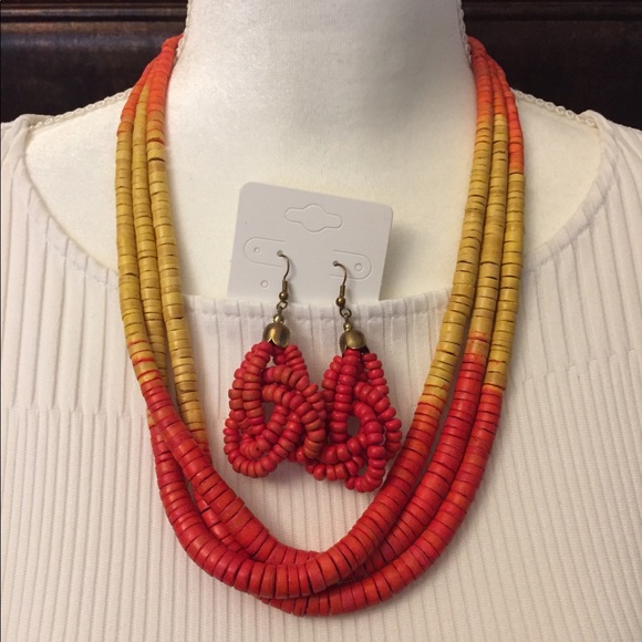Jewelry - Beautiful red&yellow necklace, earring & bracelets